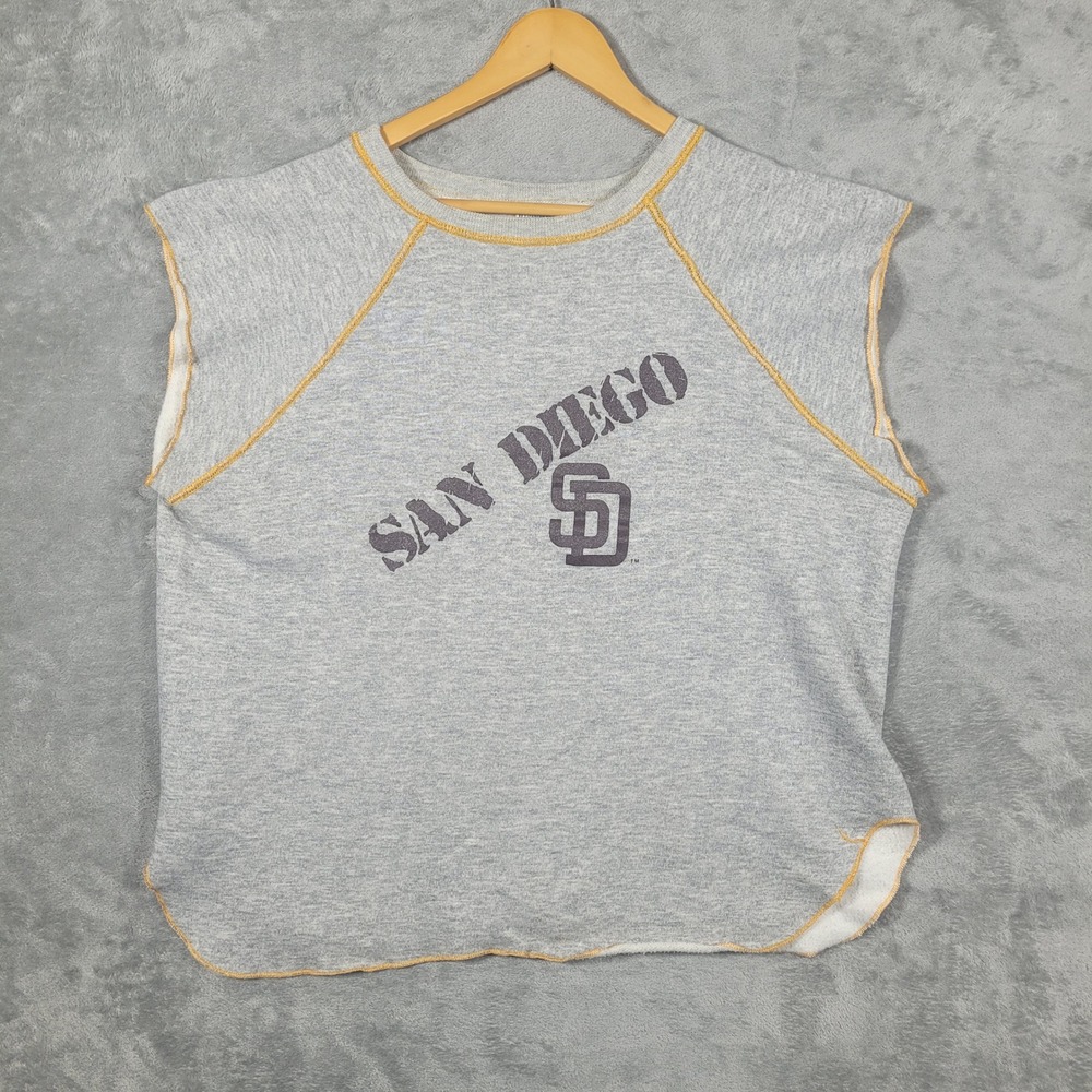 Vintage San Diego Padres Muscle Tank Mens XL Gray Sleeveless Raw Hem Fleece MLB